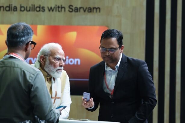 Bharat Mandapam New Delhi hosting India AI Impact Summit 2026 with digital Sutras display.