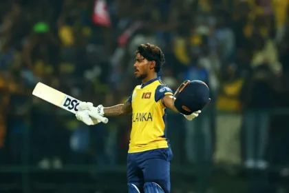 : Pathum Nissanka century celebration shush gesture vs Australia 2026.