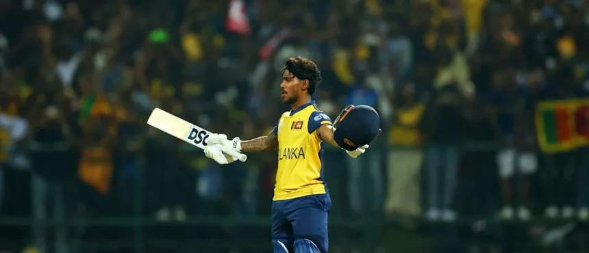 : Pathum Nissanka century celebration shush gesture vs Australia 2026.