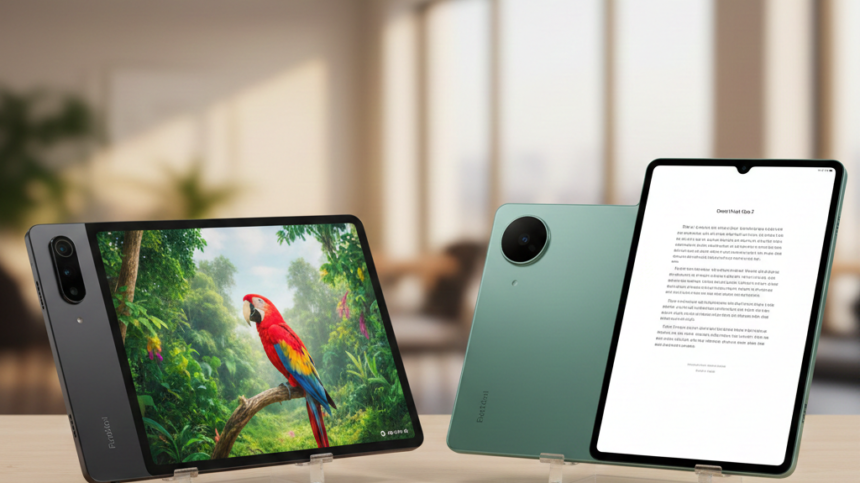 Multitasking and software UI comparison on Redmi Pad 2 Pro and OnePlus Pad Go 2.