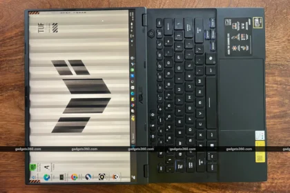 Detailed view of the cooling system and 180-degree hinge on the Asus TUF Gaming A14 2026 ensuring peak thermal efficiency.