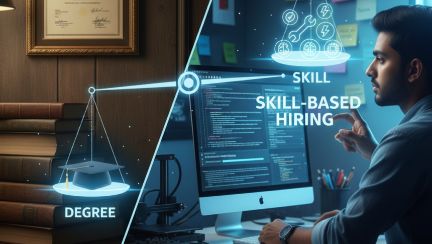 A stack of academic certificates symbolizing the crisis of Degree vs Skill Reality in the modern Indian job market.