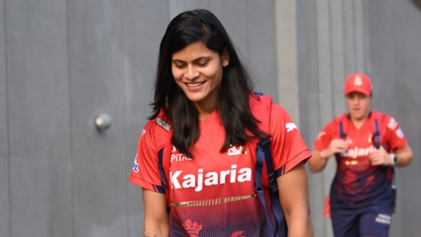 Radha Yadav celebrating a crucial wicket during the Women's Rising Stars Asia Cup semi-final.