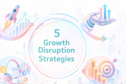 Infographic depicting the 5 Growth Disruption Strategies for startup scaling.
