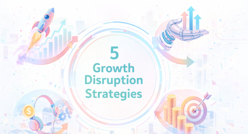 Infographic depicting the 5 Growth Disruption Strategies for startup scaling.