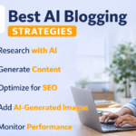 A basic business infographic outlining the 5 Best AI Blogging Strategies for the 2026 search market.
