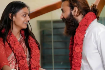 iral Mahakumbh girl Monalisa Bhosle and Farman Khan during their interfaith temple wedding in Kerala.