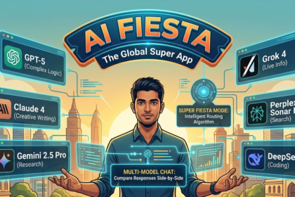 A professional dashboard of AI Fiesta by Dhruv Rathee showing side-by-side responses from GPT-5, Claude 4, and Gemini 3 Pro to demonstrate 10 AI Fiesta Skills for career growth.