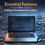 Best Laptop Under 70000 for Coding & Design showing essential features like powerful processor, 16GB RAM, NVMe SSD storage, IPS display, and strong cooling system for developers.