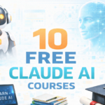 Alt Tag: Infographic illustrating the step-by-step curriculum of the 10 Free Claude AI Courses for professional development.