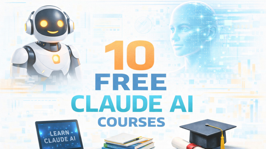 Alt Tag: Infographic illustrating the step-by-step curriculum of the 10 Free Claude AI Courses for professional development.