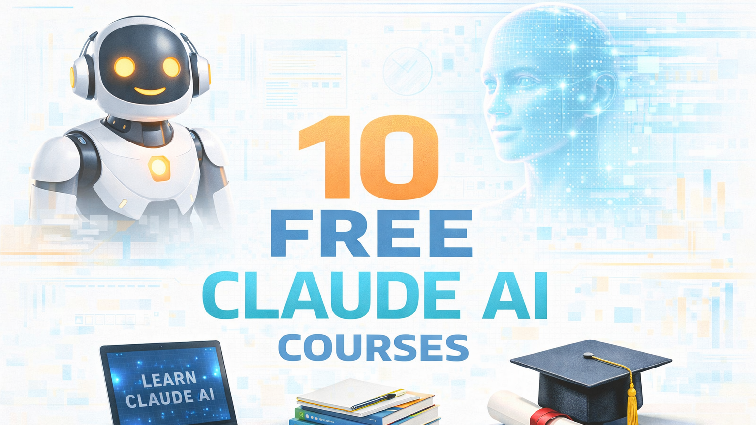 Alt Tag: Infographic illustrating the step-by-step curriculum of the 10 Free Claude AI Courses for professional development.