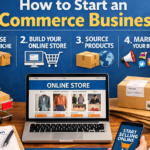 A high-resolution photo of a digital entrepreneur analyzing How to start e-Commerce Business metrics on a tablet.