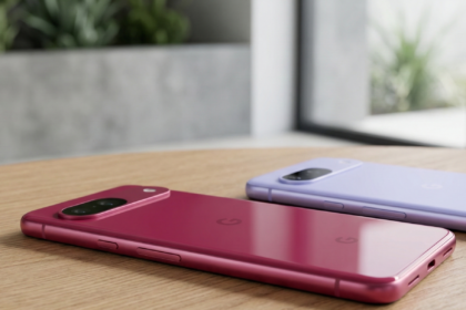 Google Pixel 10a flat back design in Berry and Lavender colors.