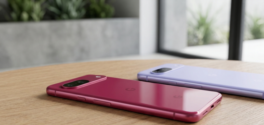 Google Pixel 10a flat back design in Berry and Lavender colors.