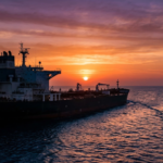 A heavily laden Indian tanker navigating the ocean under the protection of the 30 Day Oil Waiver.