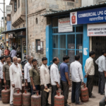 Commercial LPG gas cylinder distribution center in India.