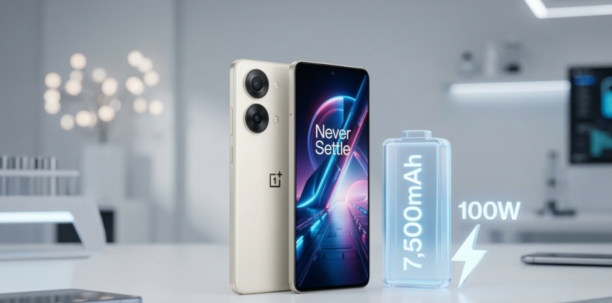 OnePlus 15T flagship smartphone in White Chocolate showing ultra-narrow bezels.