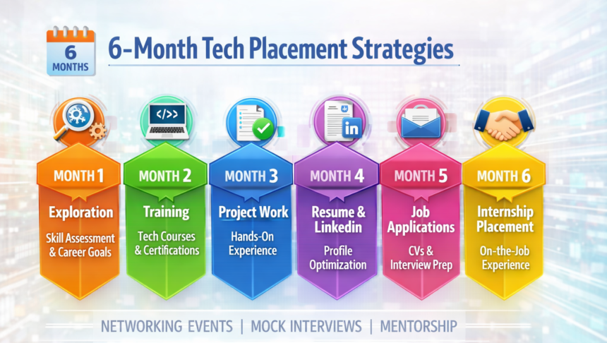 Comprehensive 6-Month Tech Placement Strategy roadmap for 2026 software engineering students.