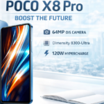 POCO X8 Pro smartphone with modern design and advanced camera showcased in a clean professional studio setup