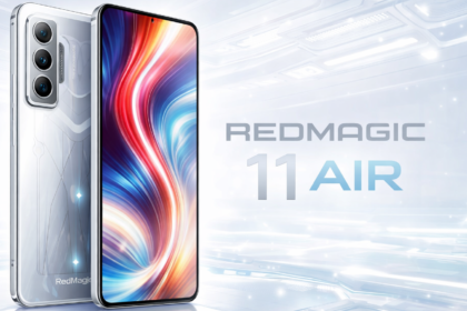 RedMagic 11 Air Quantum Black transparent design with Snapdragon 8 Elite logo and RGB lighting.