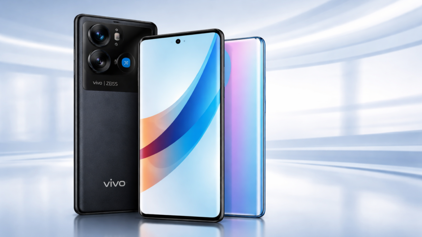 Vivo V70 and V70 Elite smartphones in Passion Red and Authentic Black featuring ultra-slim 0.125 cm bezels.