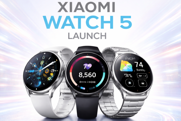 Official Xiaomi Watch 5 Launch event at MWC 2026 showcasing the WearOS interface.