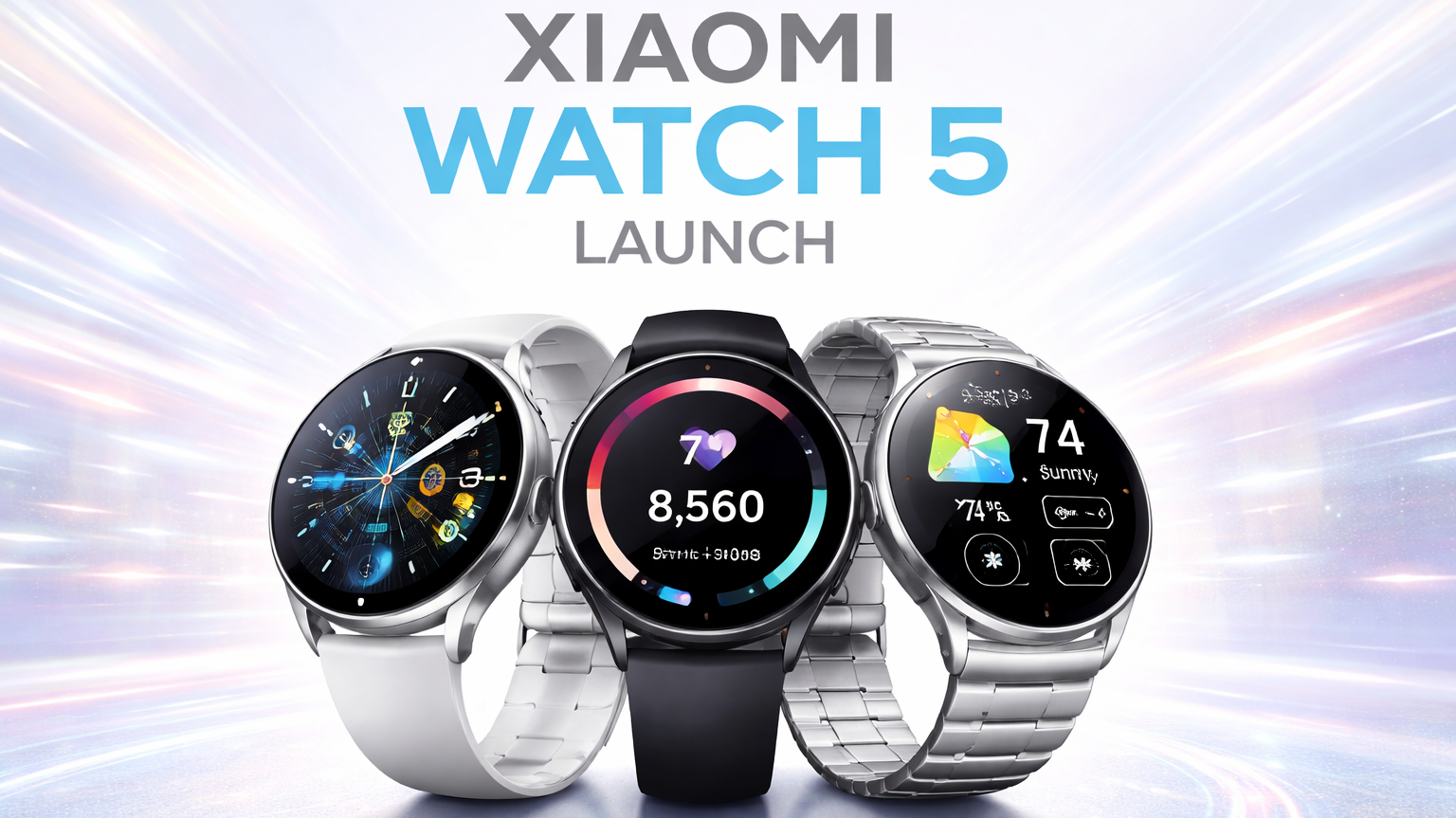 Official Xiaomi Watch 5 Launch event at MWC 2026 showcasing the WearOS interface.