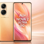Ai+ Nova 2 Ultra 5G smartphone in Purple and Black showing 1.5K AMOLED display and rear RGB notification light.