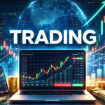 5 Stock Market Trading Basics guide showing trading charts, laptop dashboard and rising stock market graph