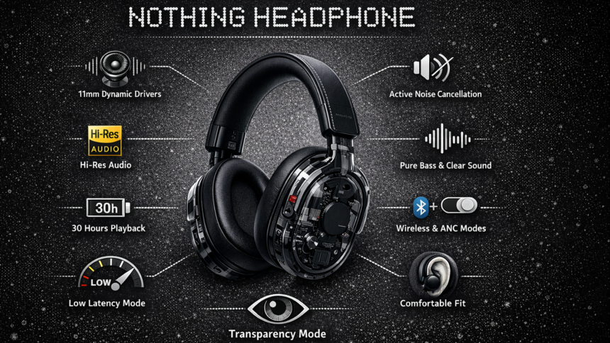 Features of Nothing Headphone with ANC, Hi-Res Audio, 30 Hours Battery and Transparency Mode