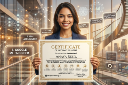 A professional holding a premium gold-foiled certificate representing mastery of 7 FREE AI Courses for the 2026 workforce.