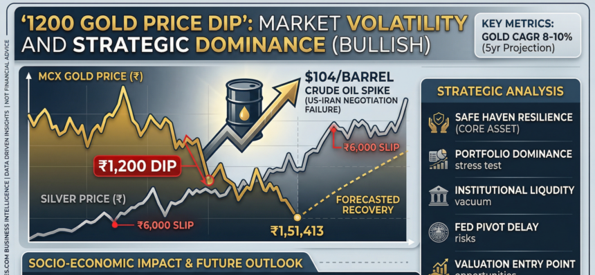 Multi-commodity market dashboard visualizing the Gold 1200 Price Dip and strategic entry points for institutional portfolios