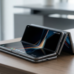 Huawei Mate XT triple foldable smartphone showcasing its unique dual-hinge mechanism transitioning from phone to tablet size.