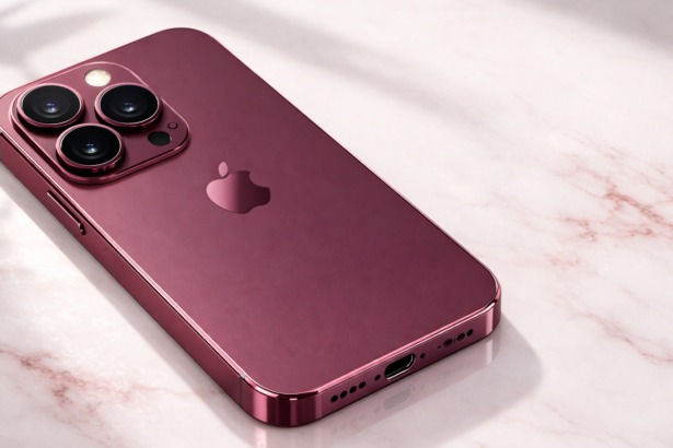 High-quality render based on 18 iPhone Pro Leaks showing the triple camera and red titanium.