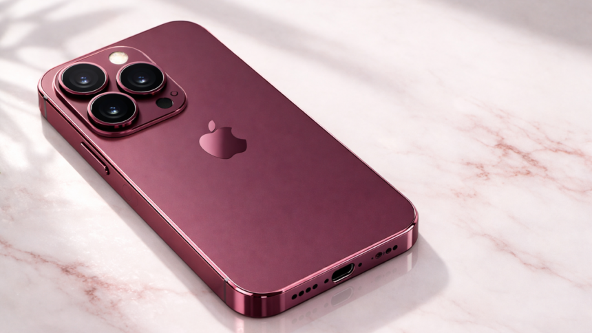 High-quality render based on 18 iPhone Pro Leaks showing the triple camera and red titanium.