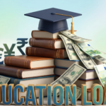 3D render of a graduation cap on a stack of books and money representing an Education Loan for global studies.