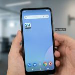 Front and back view of the HTC Wildfire E7 0 camera-free smartphone for secure environments.