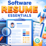 A high-authority infographic illustrating the Software Resume Essentials for an ATS-optimized software engineering resume.